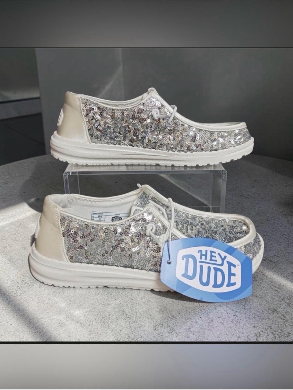 Hey Dude Silver Sequined Slip-On Sneakers